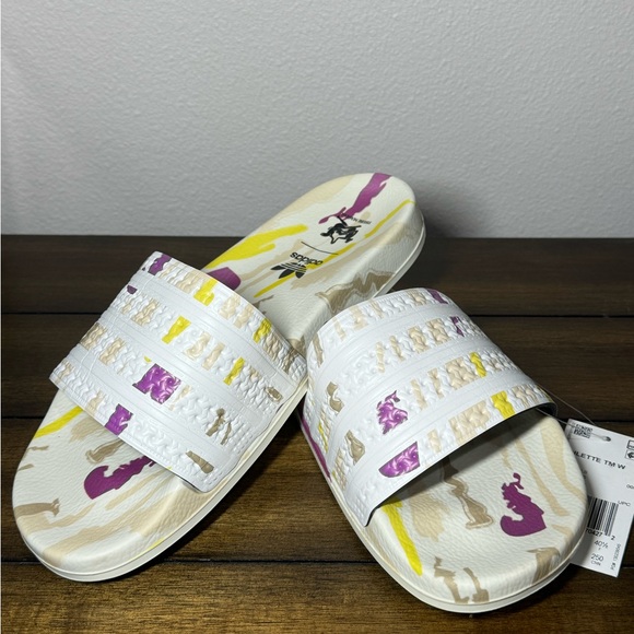 Adidas Women's Adilette Thebe Magugu Slides - Cloud White/Beige /Yellow /Purple - Picture 8 of 8